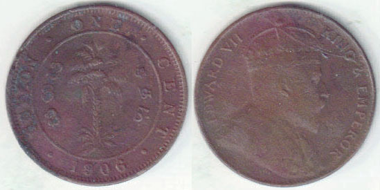 1906 Ceylon 1 Cent A002497